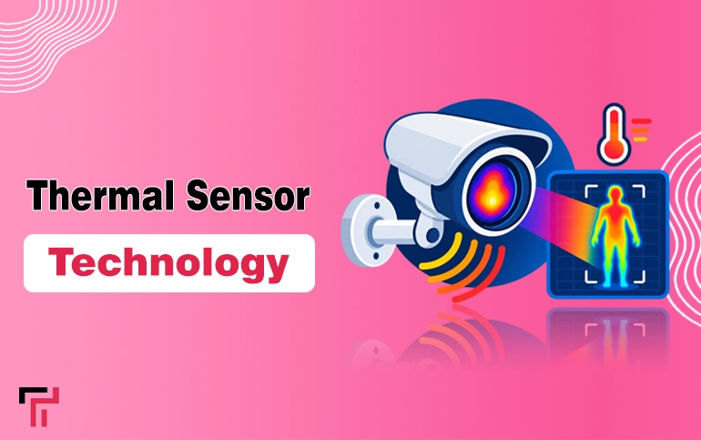 Vector illustration of a thermal security camera scanning a human body heat map.